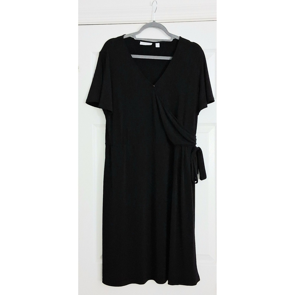 Susan Graver Dress Women's Size Large Black Liquid Knit Faux Wrap V-Neck Pre-own